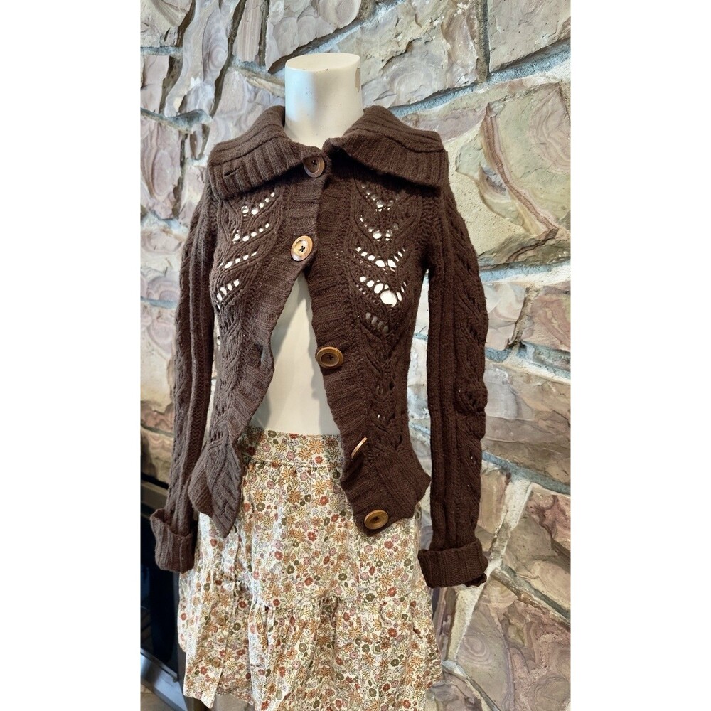Hollister chunky  wood button Bella Swan  Babydoll Cardigan Y2K Sweater Size XS